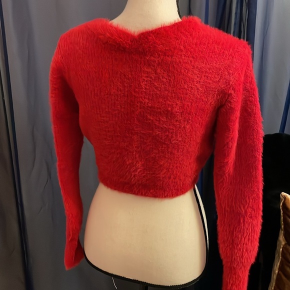 Womens Cropped Fuzzy Cardigan - Picture 4 of 6